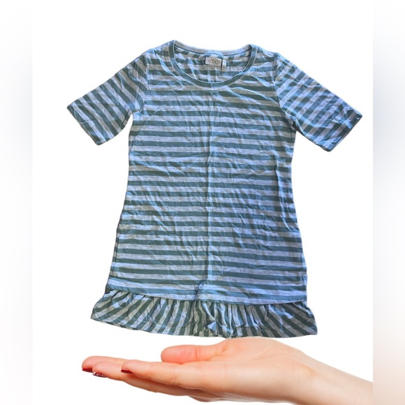 LOGO By Lori Goldstein Stripe Knit Shift Dress Flounce Hem Green XXS - Picture 2 of 16